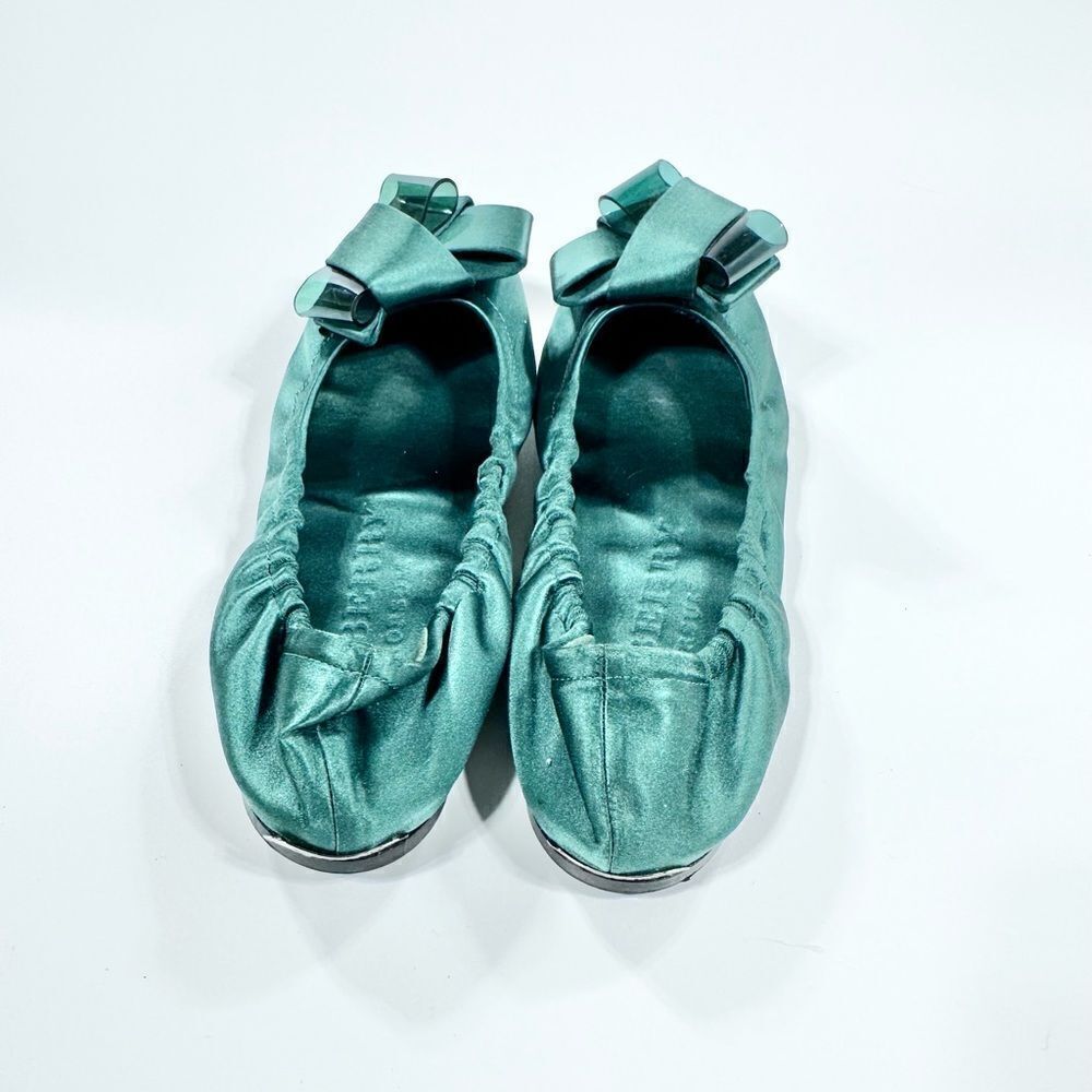Burberry Prorsum emerald green satin surrey bow top flats 35 - Picture 5 of 8